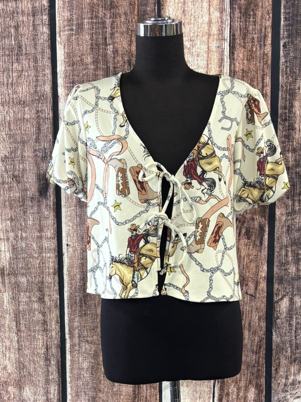 Helsa Western Rodeo Chain Print Fringed Top