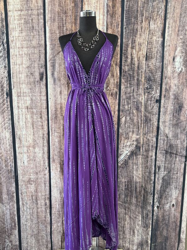 Vintage Boho Halter Dress Purple