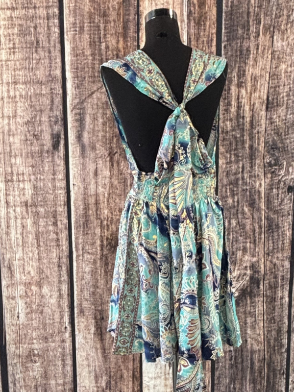 Blue Floral Pattern Short Halter Top Dress