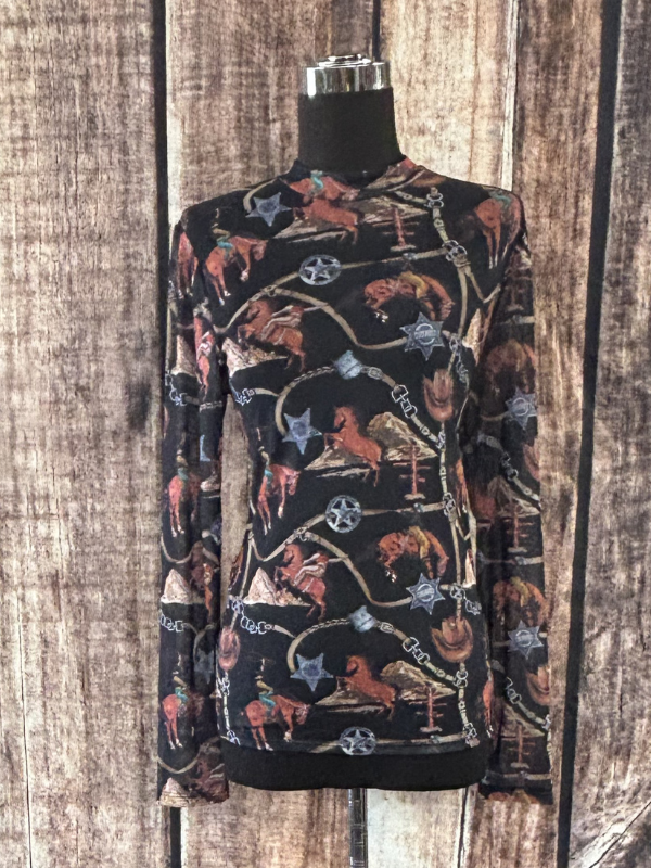 Western Horse Bridle Print Long Sleeves Top