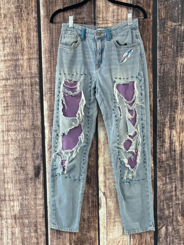 Purple Ripped Peace Capris by Diane Grambo Leather Works