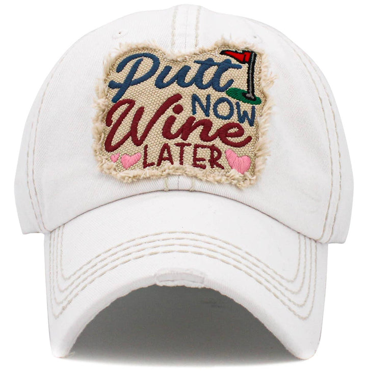 Putt Now Wine Later Washed Vintage Baseball Cap Black