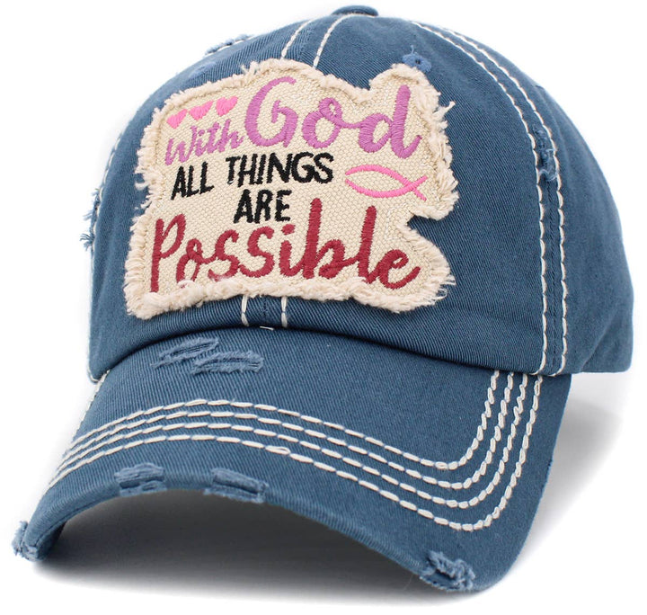 With God All Things Are Possible Vintage Baseball Cap Wine Red