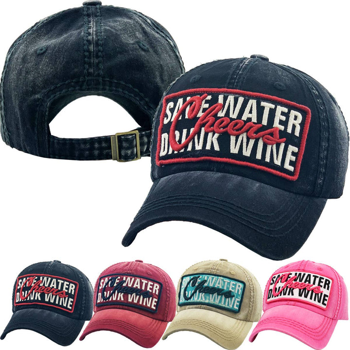 Save Water Drink Wine Vintage Ballcap One Size Adjustable Black