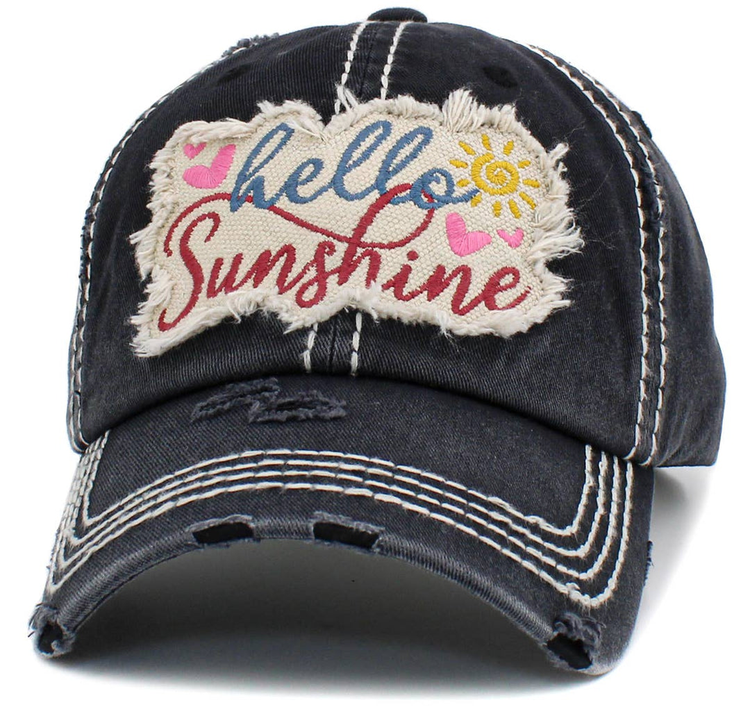 Hello Sunshine Washed Vintage Baseball Cap White