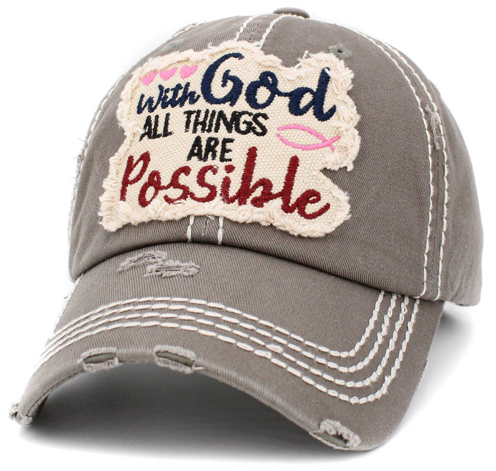 With God All Things Are Possible Vintage Baseball Cap Wine Red