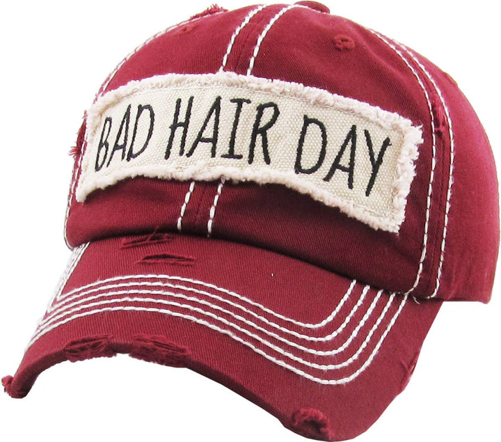 Bad Hair Day Washed Vintage Ball Cap Wine Red