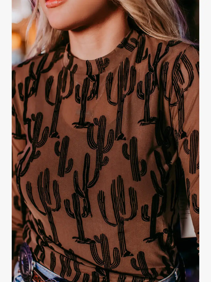 Merigold Kiss All About Cactus 3D Print Mesh Top Black