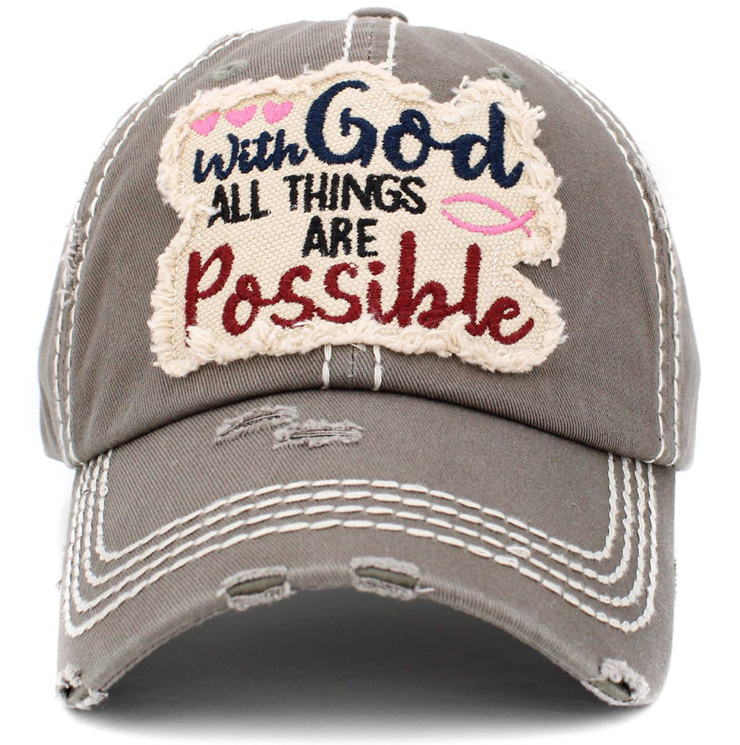 With God All Things Are Possible Vintage Baseball Cap Wine Red