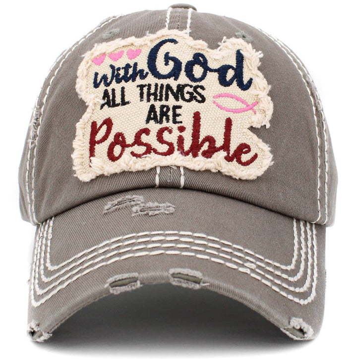 With God All Things Are Possible Vintage Baseball Cap Wine Red