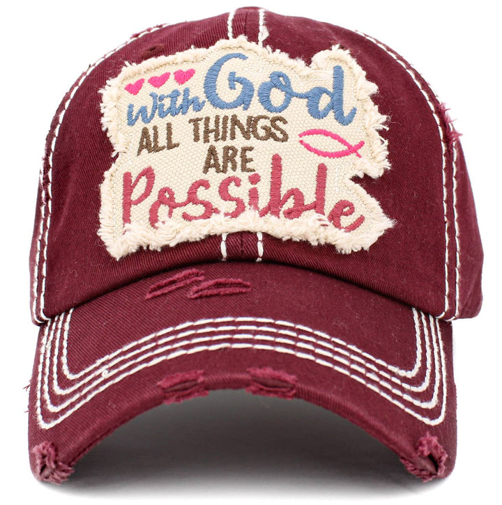 With God All Things Are Possible Vintage Baseball Cap Wine Red