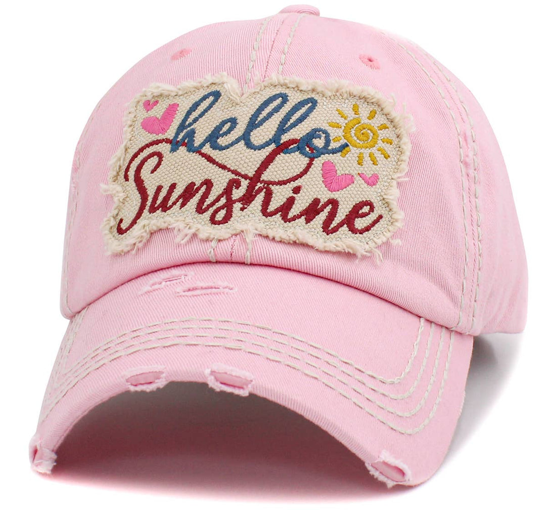 Hello Sunshine Washed Vintage Baseball Cap White