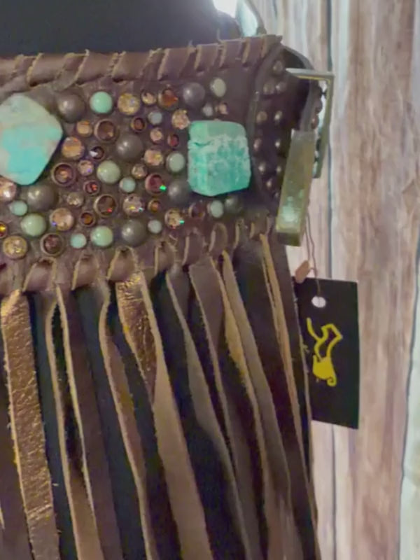 Brown & Turquoise Slab Medium Fringe Kurtmen Belt