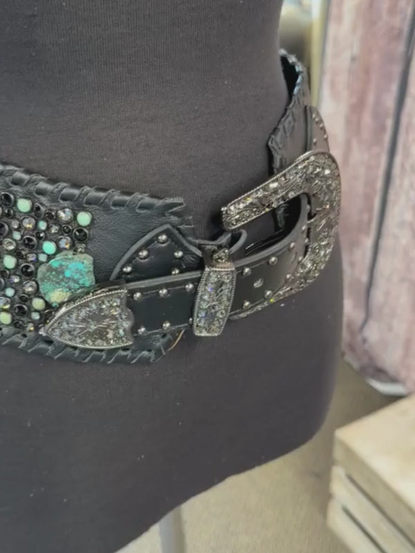 Black & Turquoise Slab Kurtmen Belt