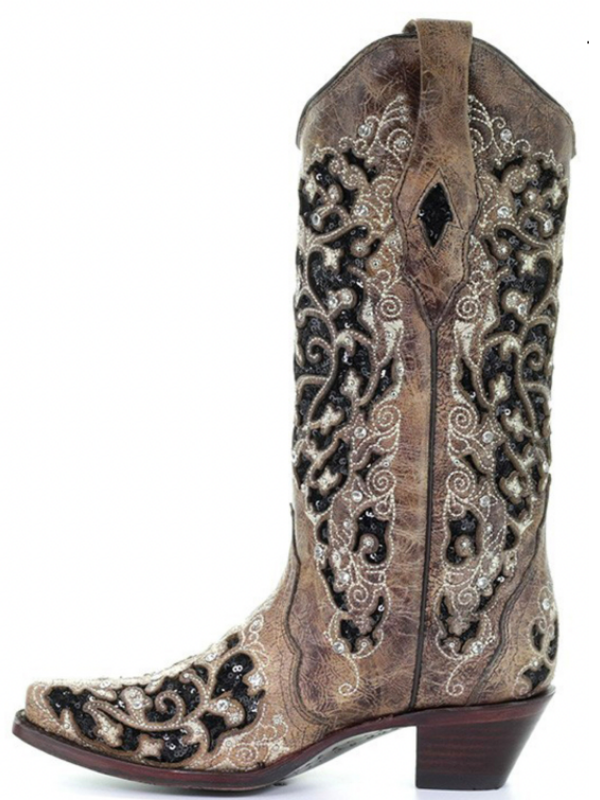 Corral A3569 Floral Embroidery Black and Brown Western Boot