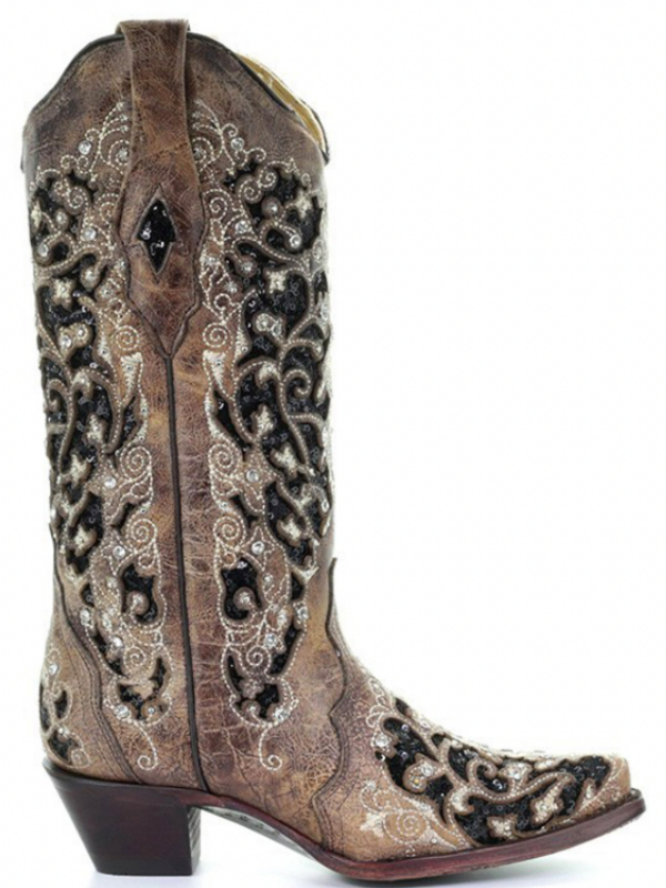 Corral A3569 Floral Embroidery Black and Brown Western Boot