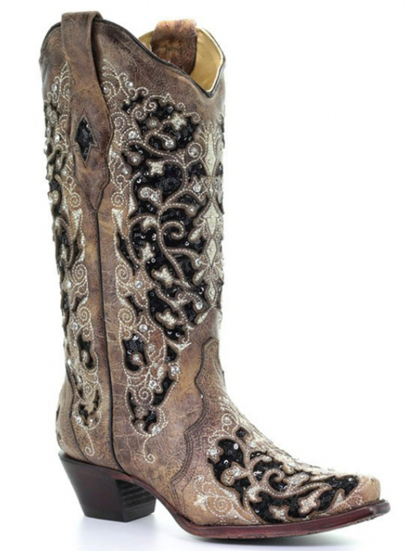 Corral A3569 Floral Embroidery Black and Brown Western Boot