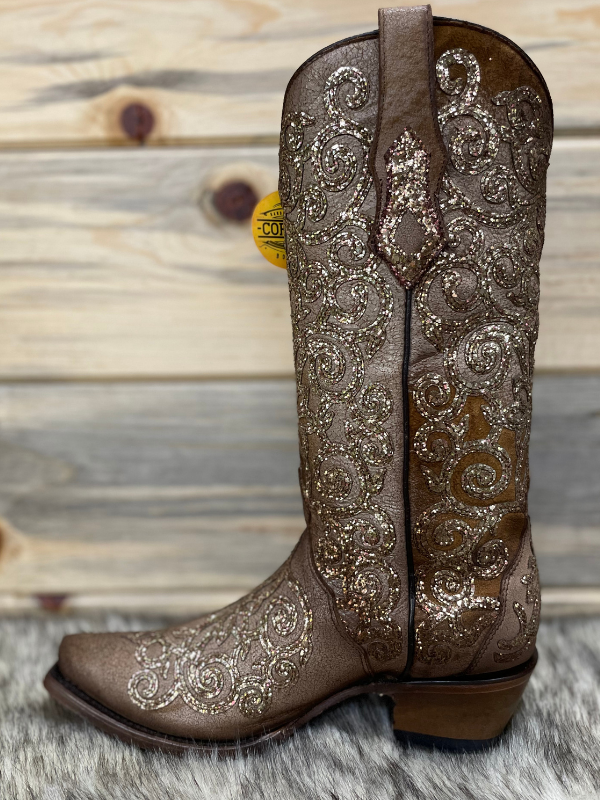 Corral Brown Boot with Glitter Embroidery C3763