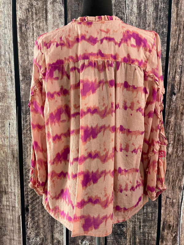 Johnny Was Tie Dye Pink Ruffle Detail Blouse