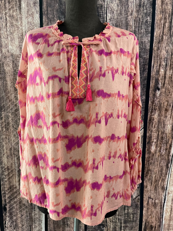 Johnny Was Tie Dye Pink Ruffle Detail Blouse