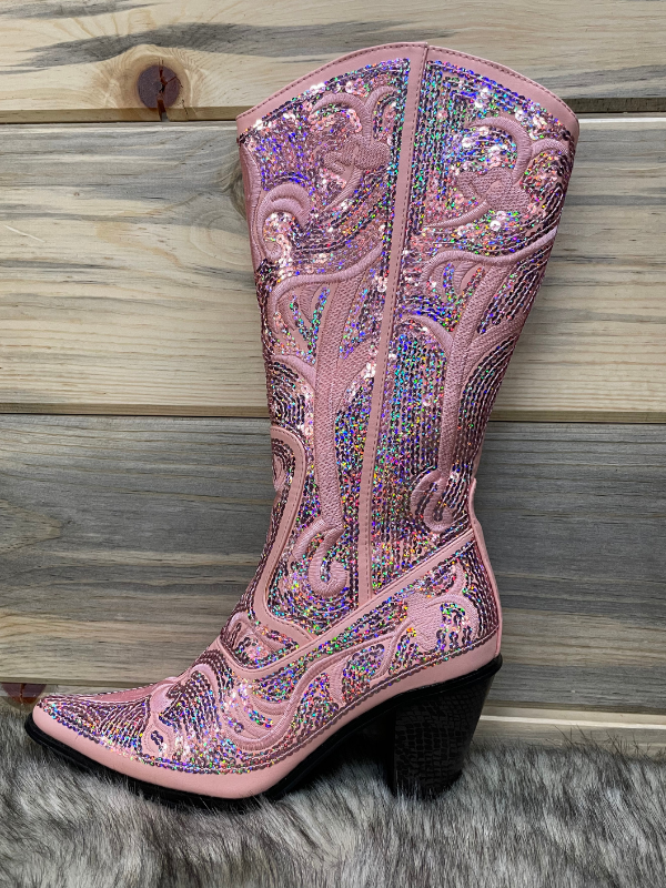 Helens Heart Tall Sequin Pink Boots