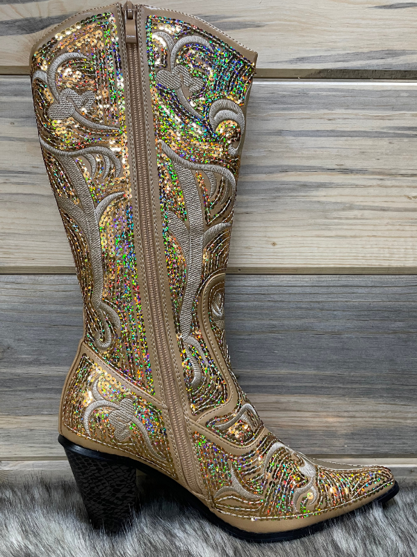 Helens Heart Tall Sequin Gold Boots