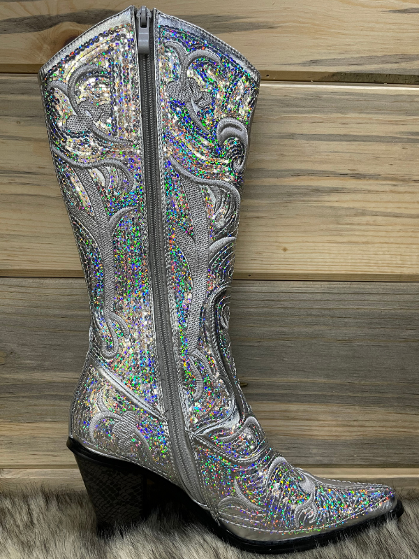 Helens Heart Tall Sequin Silver Boot