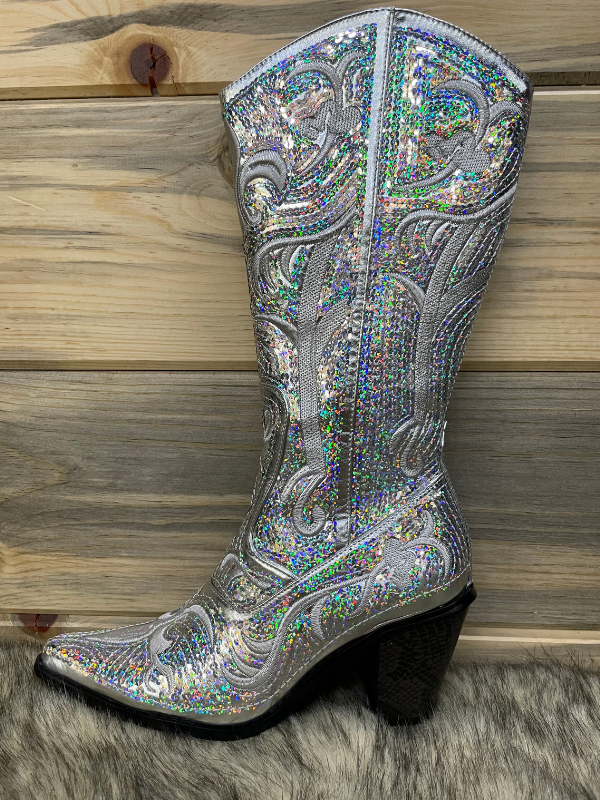 Helens Heart Tall Sequin Silver Boot