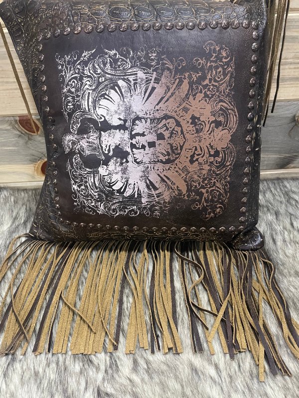 Kurtmen Custom Leather Pillow with Bronze Fringe