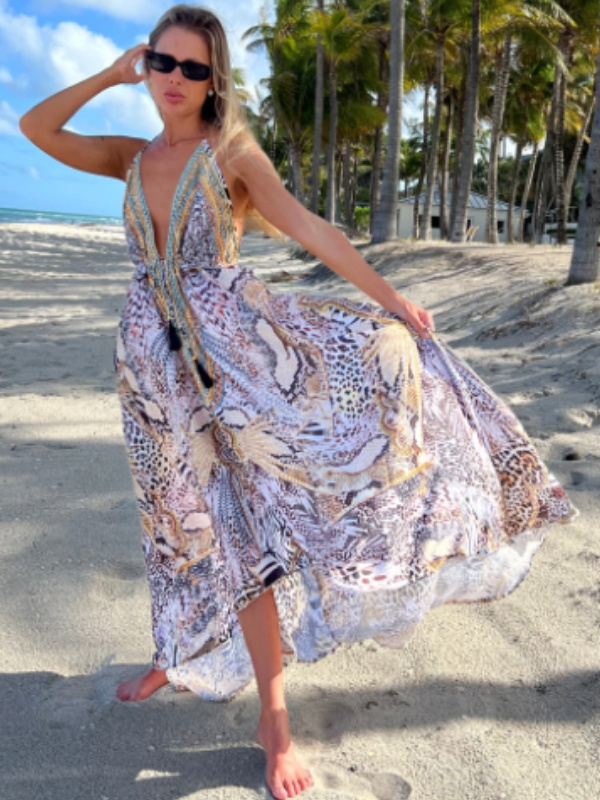 Hippie Backless Halter Maxi Dress by La Moda