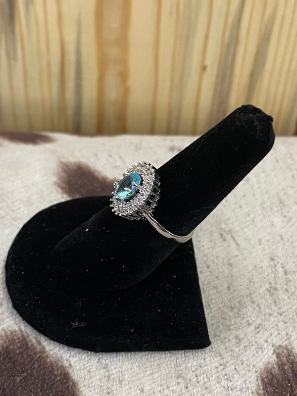 Light Blue Stone Sun with Side Stones Ring