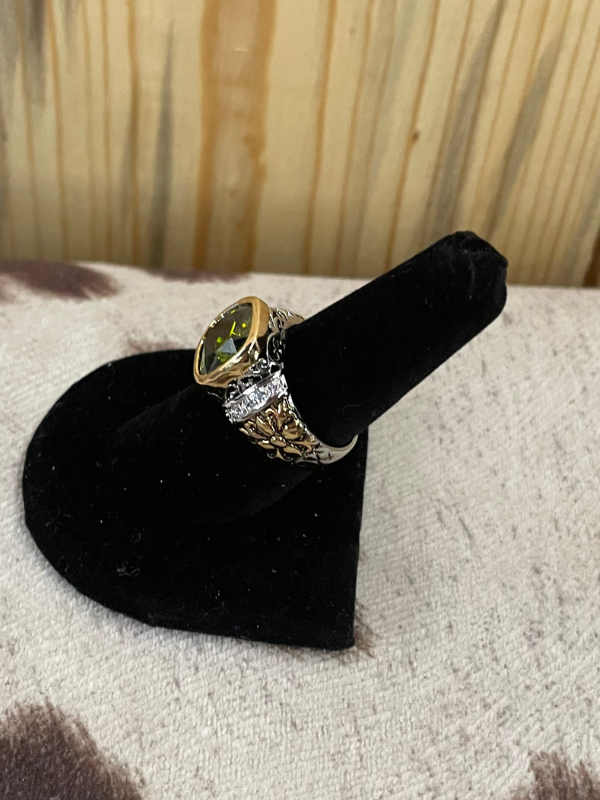 Light Green Stone with Gold Bezel Ring