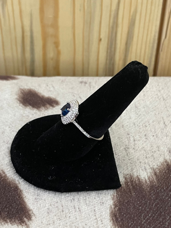 Deep Blue Small Square with Multiple Square Side Stones Ring