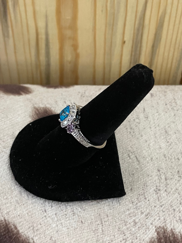 Light Blue Square with Large Stone Bezel Ring