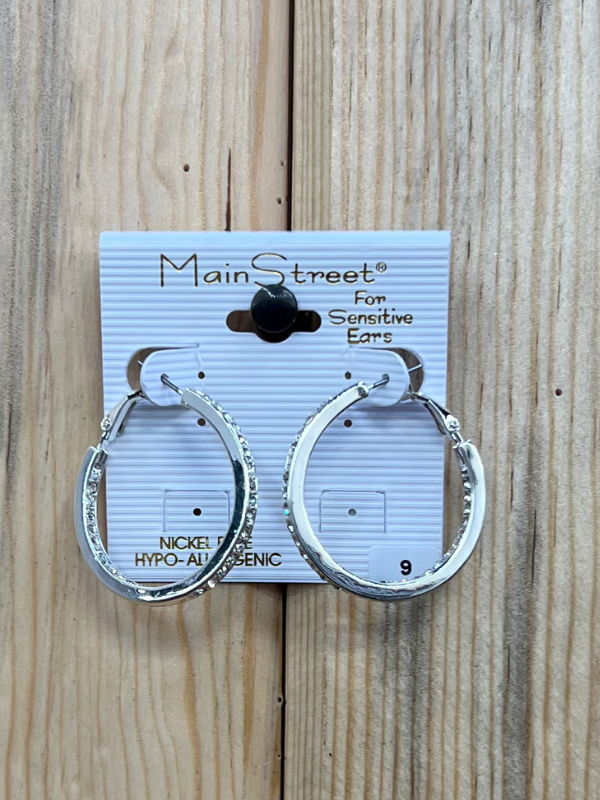 Main Street Earrings #9 Silver with Stones Hoop