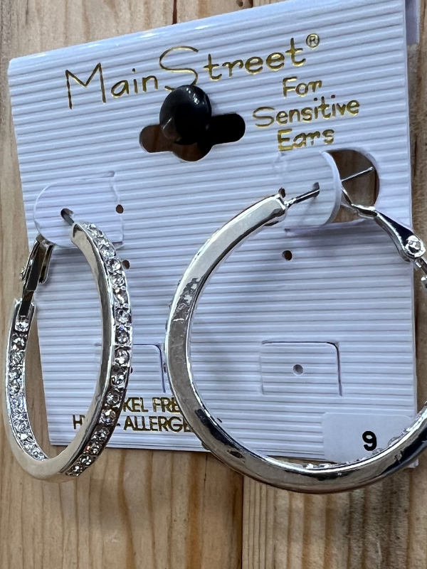 Main Street Earrings #9 Silver with Stones Hoop