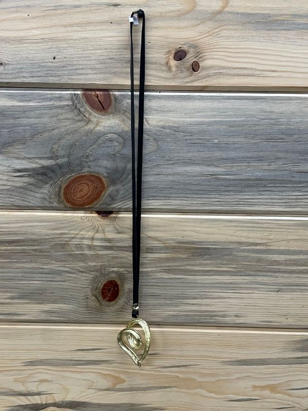 Gold Heart on Black Strand Necklace